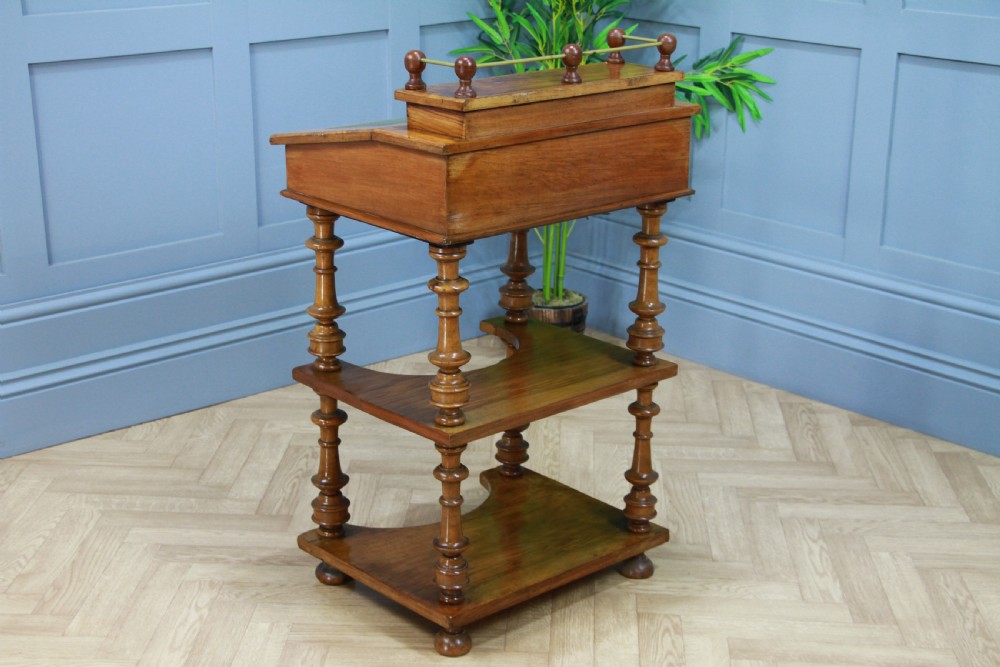 Antique Late Victorian Walnut Open Shelf Davenport Desk Inlaid View XVII
