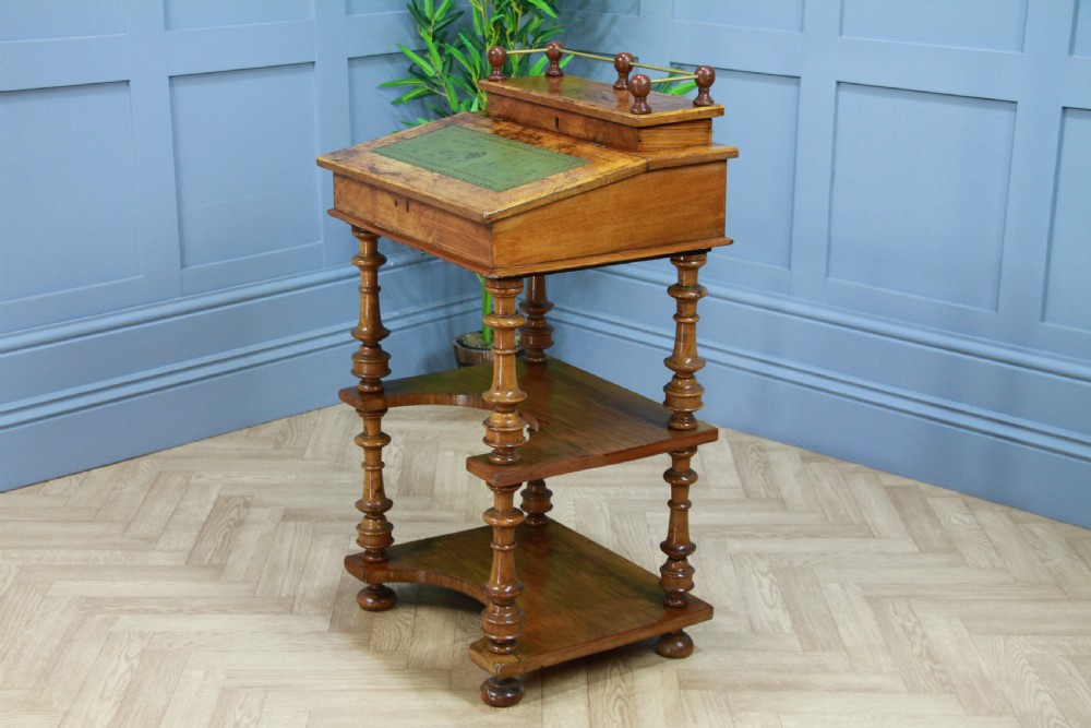 Antique Late Victorian Walnut Open Shelf Davenport Desk Inlaid View XVIII