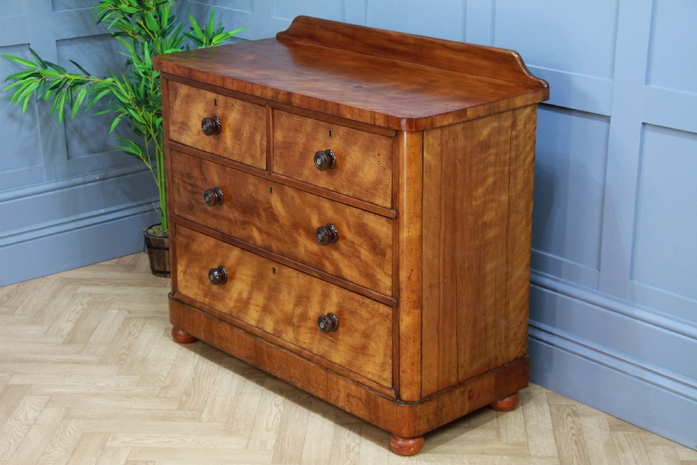 Original Antique Late Victorian Satin Birch & Mahogany Chest of 4 Drawers C1880 View II