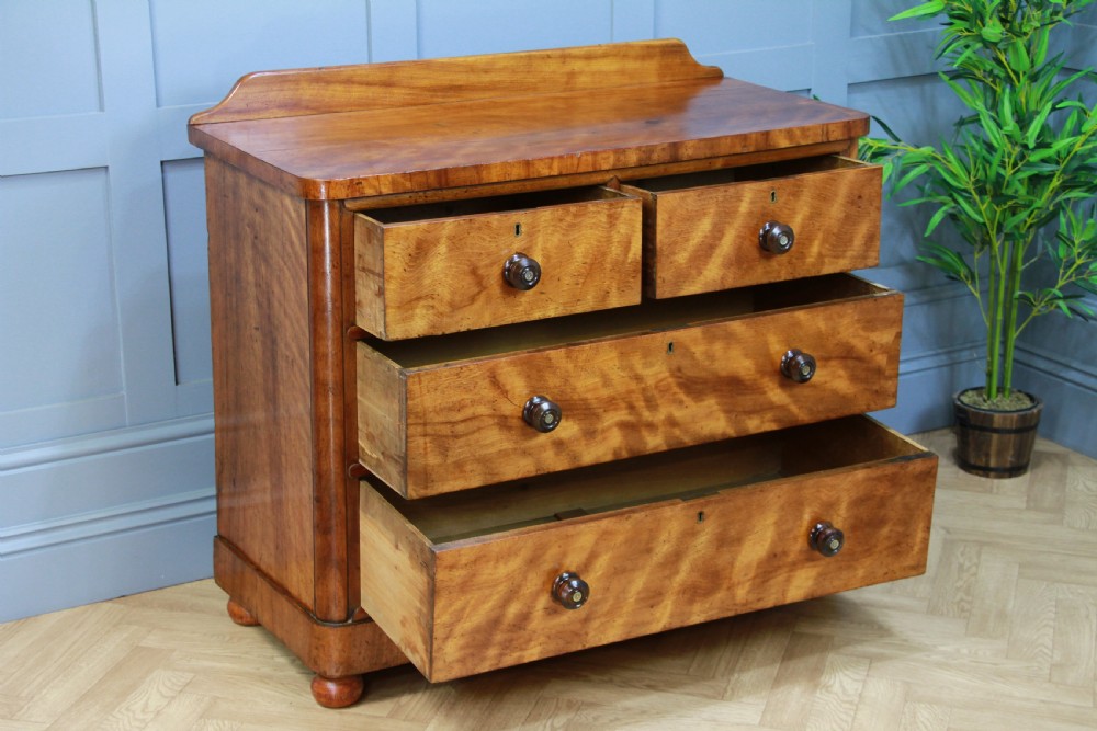 Original Antique Late Victorian Satin Birch & Mahogany Chest of 4 Drawers C1880 View III