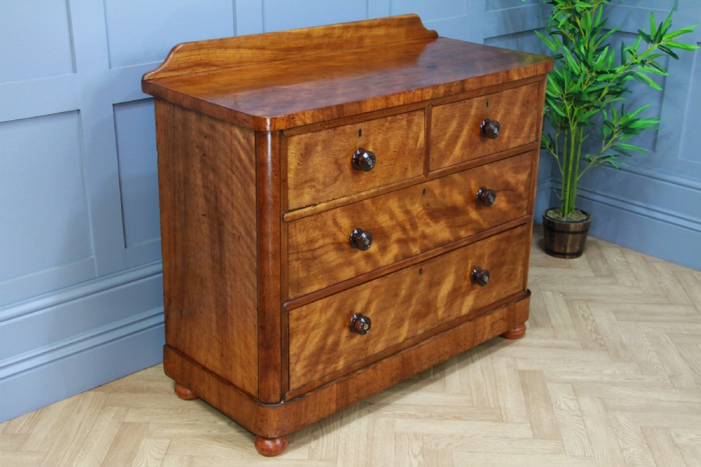 Original Antique Late Victorian Satin Birch & Mahogany Chest of 4 Drawers C1880 View IV