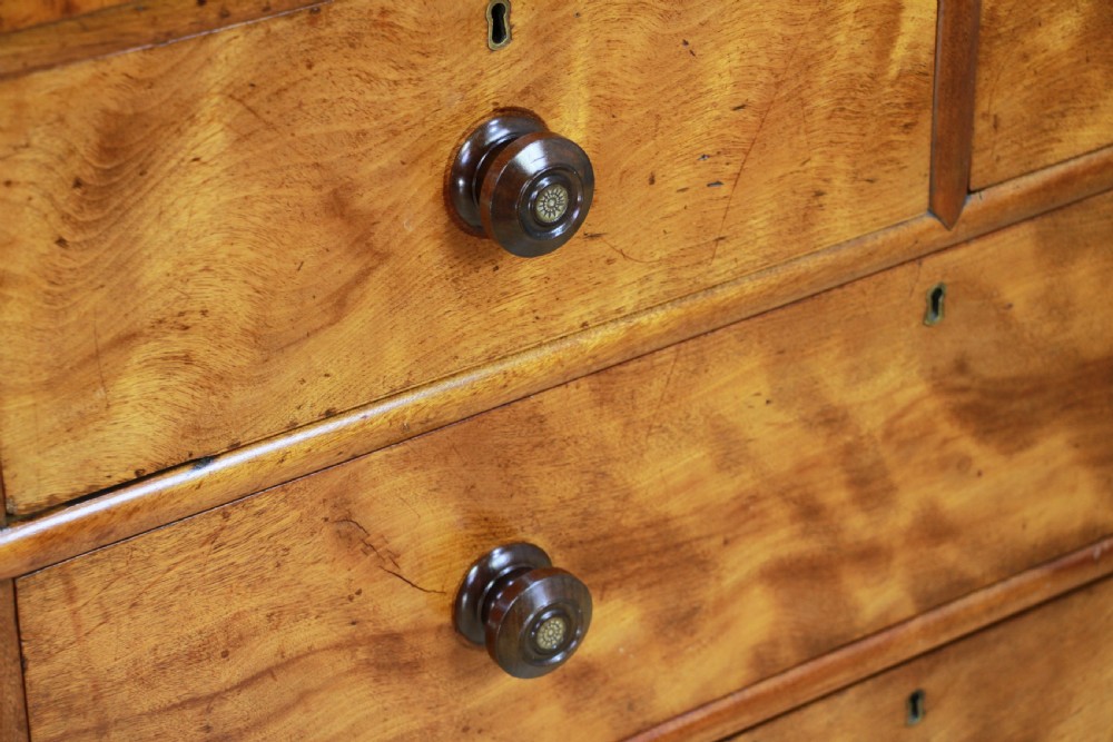 Original Antique Late Victorian Satin Birch & Mahogany Chest of 4 Drawers C1880 View V