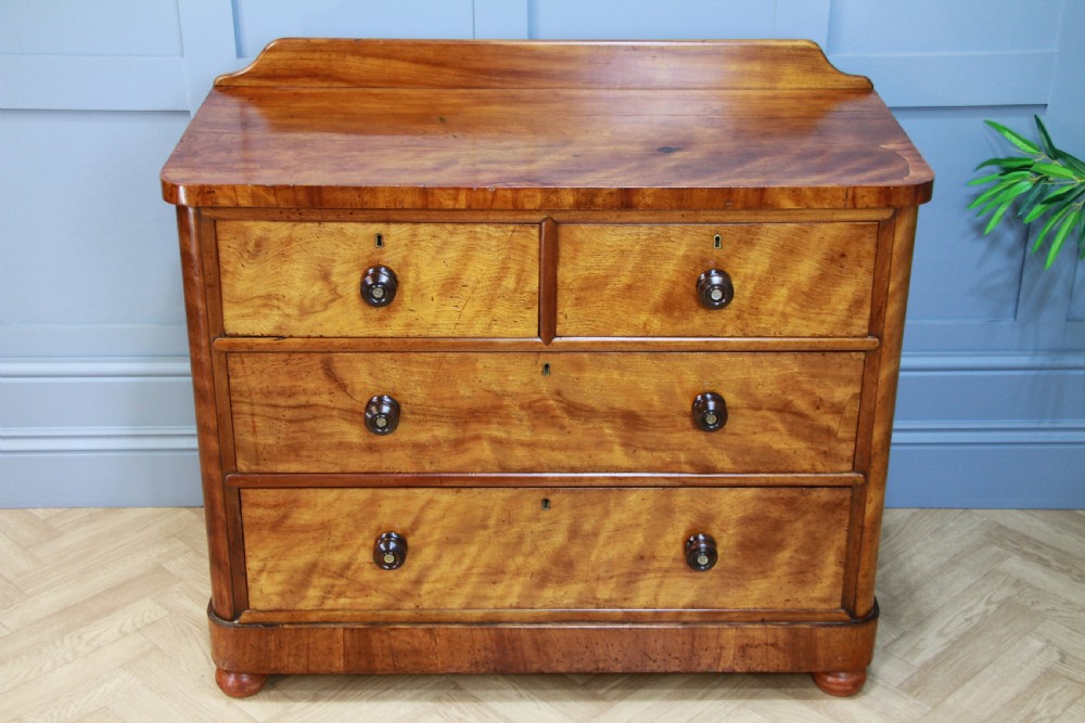 Original Antique Late Victorian Satin Birch & Mahogany Chest of 4 Drawers C1880 View VI