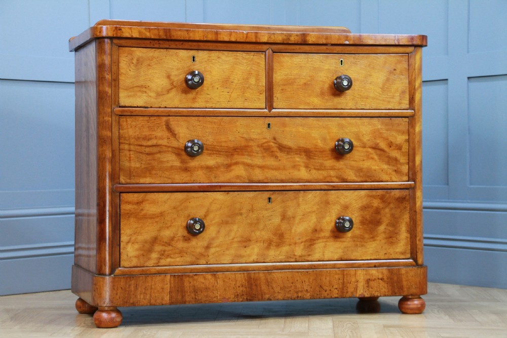 Original Antique Late Victorian Satin Birch & Mahogany Chest of 4 Drawers C1880 View VII