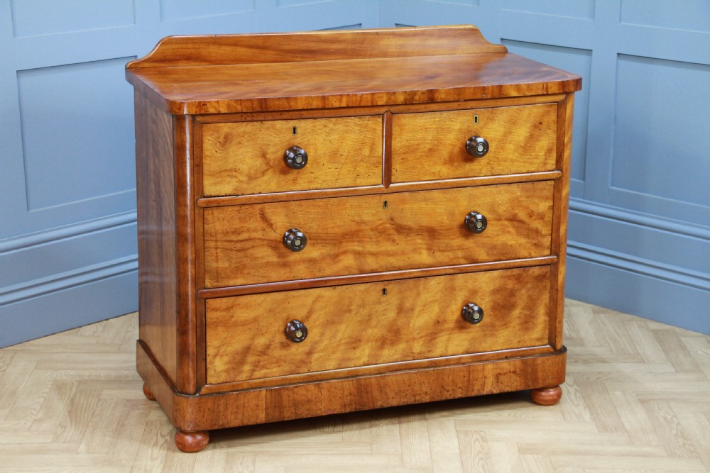 Original Antique Late Victorian Satin Birch & Mahogany Chest of 4 Drawers C1880 View VIII