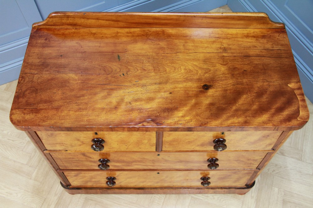 Original Antique Late Victorian Satin Birch & Mahogany Chest of 4 Drawers C1880 View X