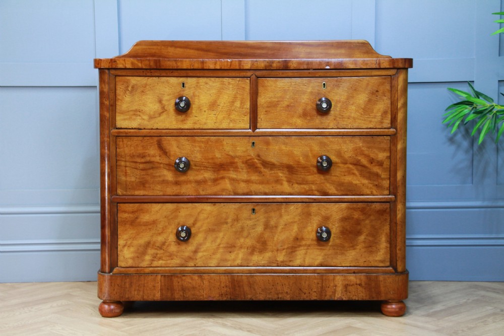 Original Antique Late Victorian Satin Birch & Mahogany Chest of 4 Drawers C1880 View XI