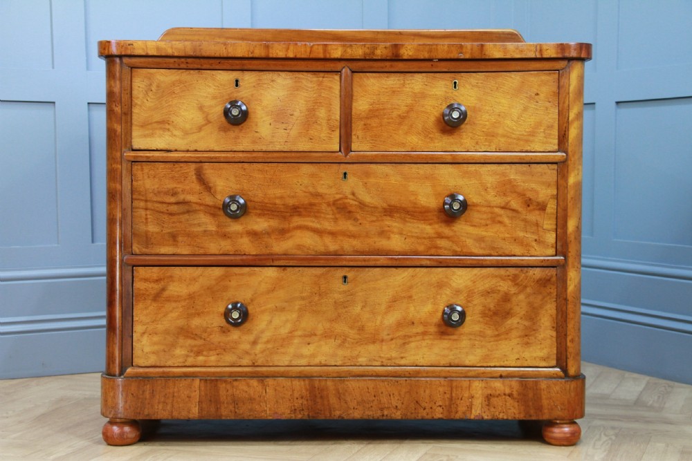 Original Antique Late Victorian Satin Birch & Mahogany Chest of 4 Drawers C1880 View XII