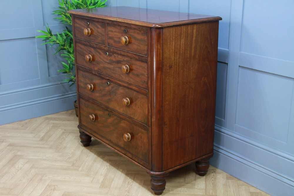 Antique Original Early Victorian Rounded Corner Mahogany Chest of 5 Drawers 1860 View IV