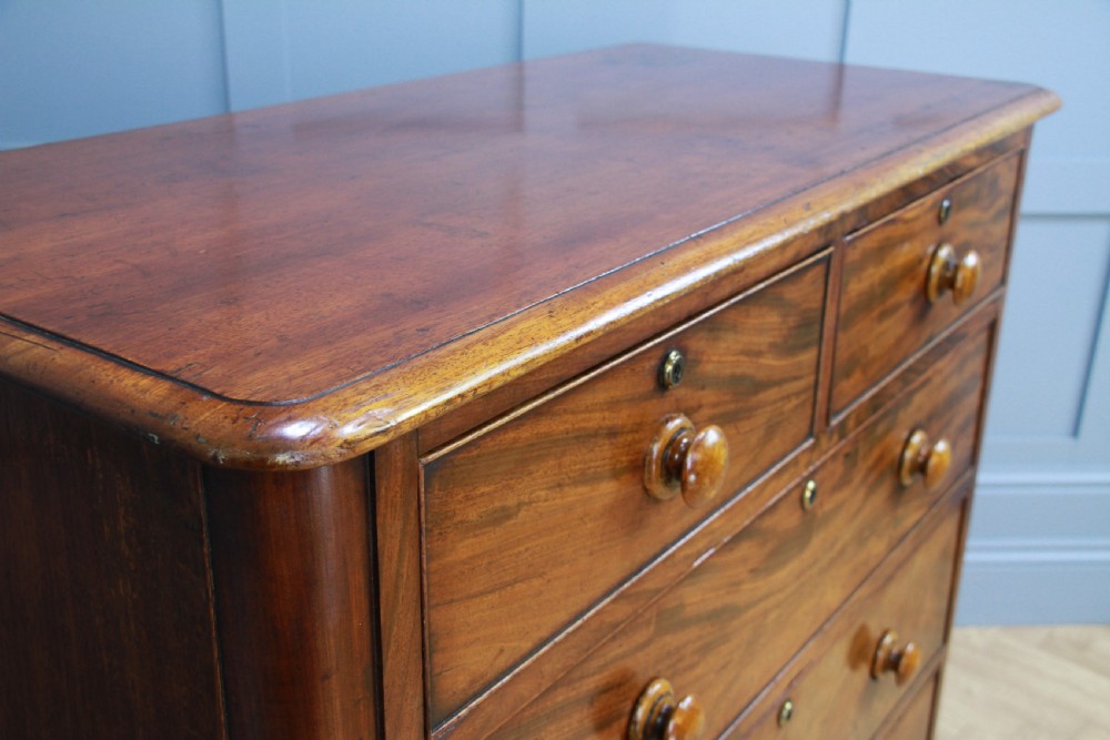 Antique Original Early Victorian Rounded Corner Mahogany Chest of 5 Drawers 1860 View VIII