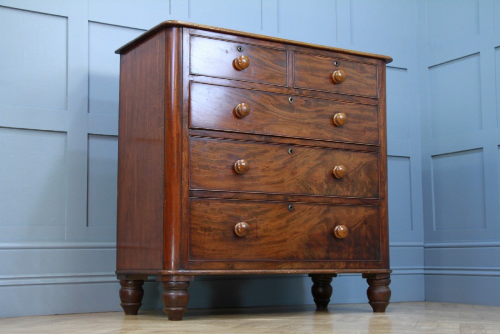 Antique Original Early Victorian Rounded Corner Mahogany Chest of 5 Drawers 1860 View IX