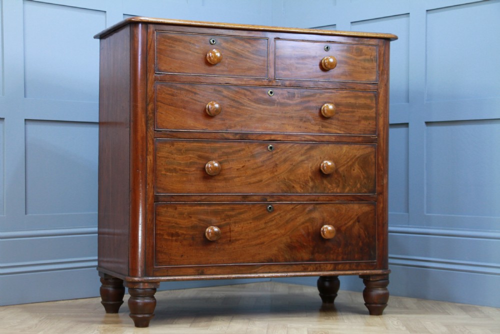 Antique Original Early Victorian Rounded Corner Mahogany Chest of 5 Drawers 1860 View X