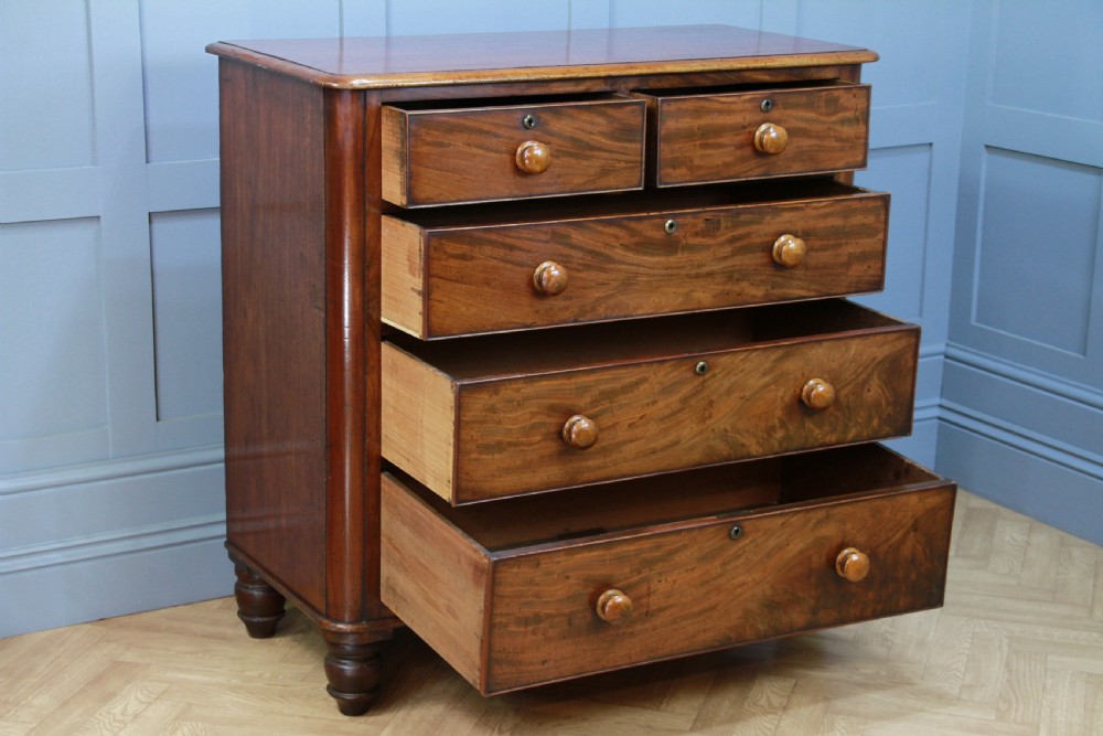Antique Original Early Victorian Rounded Corner Mahogany Chest of 5 Drawers 1860 View XI