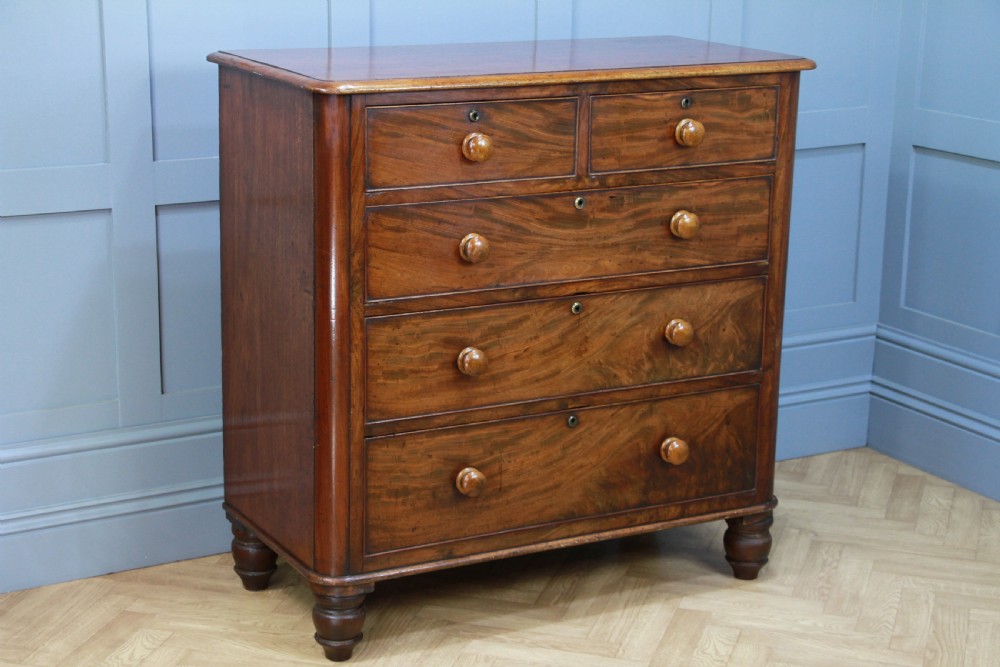 Antique Original Early Victorian Rounded Corner Mahogany Chest of 5 Drawers 1860 View XII