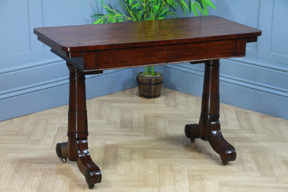 Antique Regency Georgian Mahogany Gun Barrel Twin Pedestal Library Sofa Table