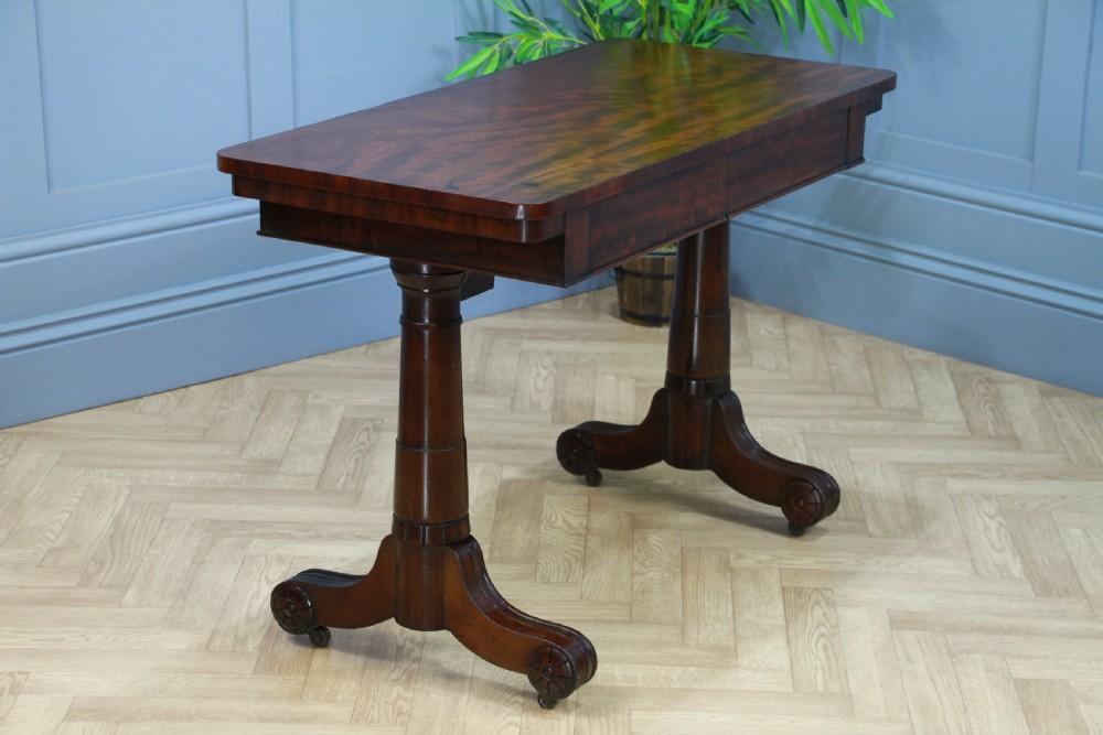 Antique Regency Georgian Mahogany Gun Barrel Twin Pedestal Library Sofa Table View V