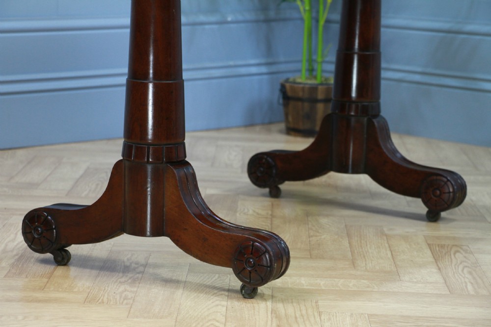Antique Regency Georgian Mahogany Gun Barrel Twin Pedestal Library Sofa Table View VI