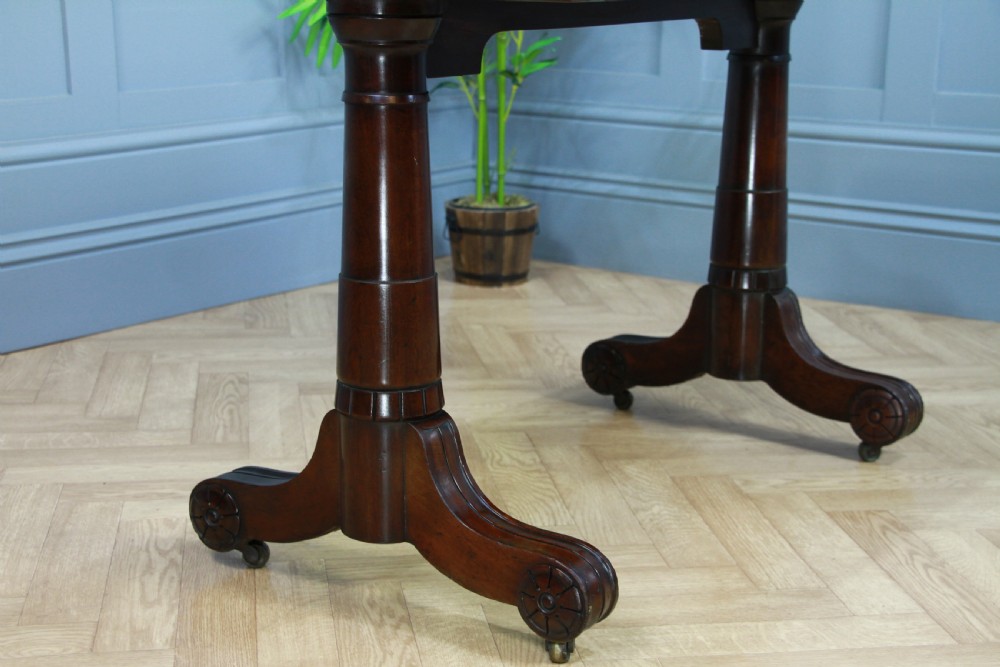 Antique Regency Georgian Mahogany Gun Barrel Twin Pedestal Library Sofa Table View VII
