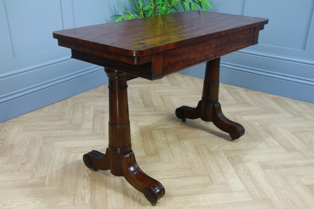 Antique Regency Georgian Mahogany Gun Barrel Twin Pedestal Library Sofa Table View VIII