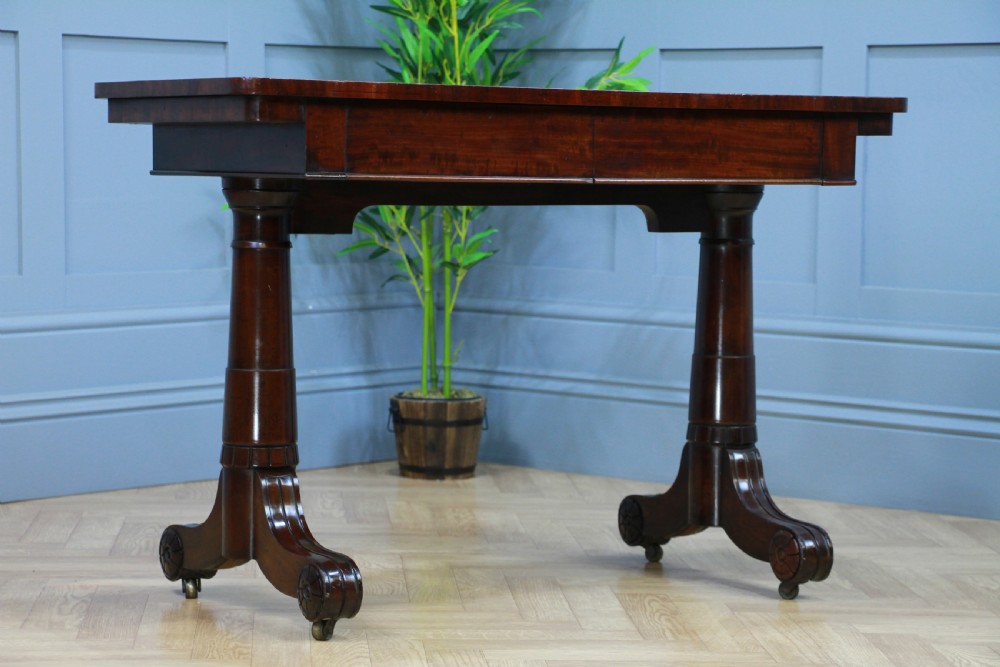 Antique Regency Georgian Mahogany Gun Barrel Twin Pedestal Library Sofa Table View XI