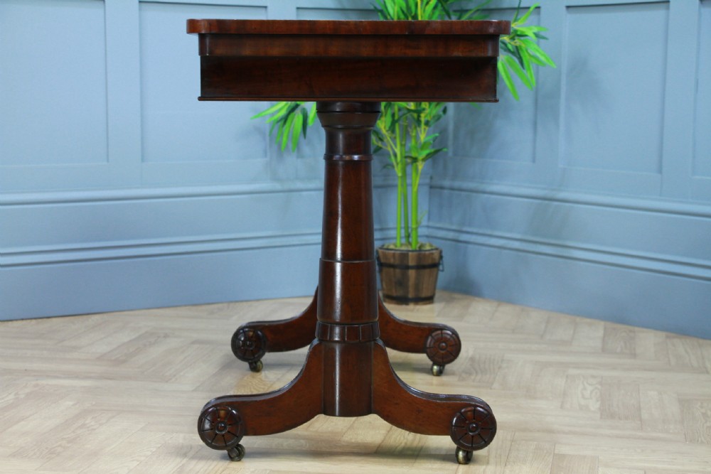 Antique Regency Georgian Mahogany Gun Barrel Twin Pedestal Library Sofa Table View XII