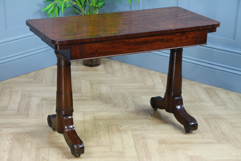 Antique Regency Georgian Mahogany Gun Barrel Twin Pedestal Library Sofa Table View XIII