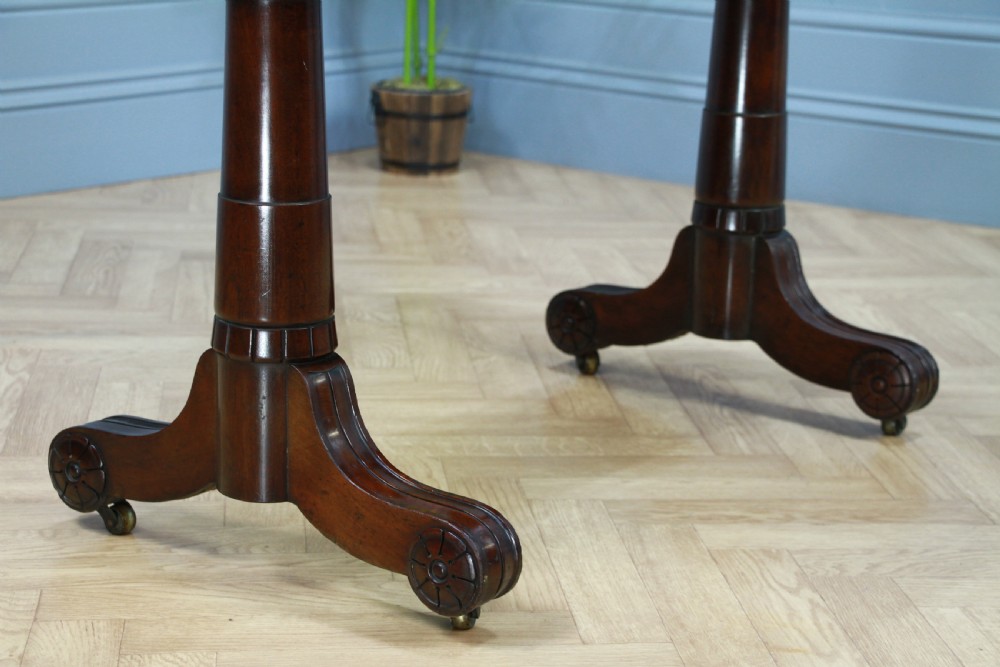 Antique Regency Georgian Mahogany Gun Barrel Twin Pedestal Library Sofa Table View XV
