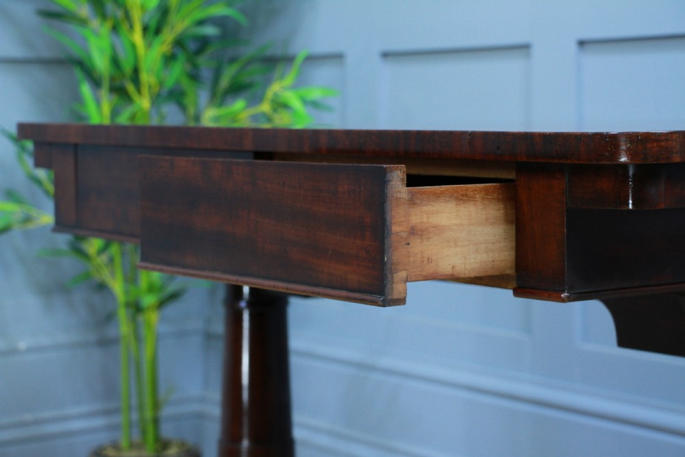 Antique Regency Georgian Mahogany Gun Barrel Twin Pedestal Library Sofa Table View XVI
