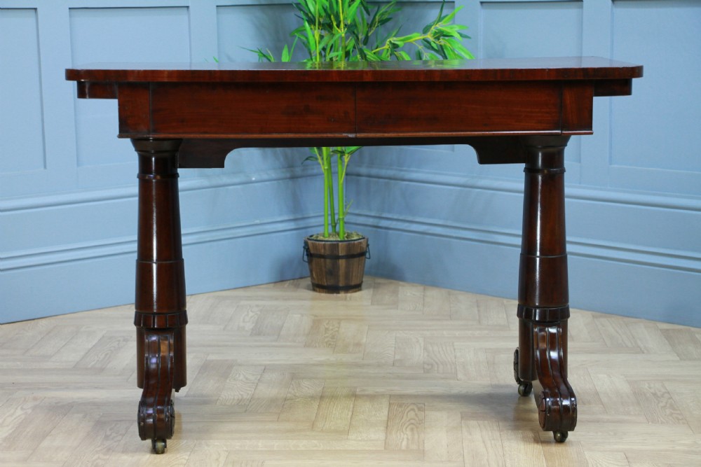 Antique Regency Georgian Mahogany Gun Barrel Twin Pedestal Library Sofa Table View XVIII