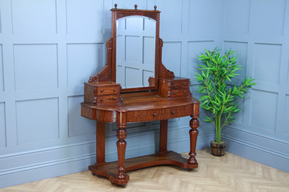 Antique Late Victorian Mahogany Ladies Carved Duchess Dressing Table With Mirror View II
