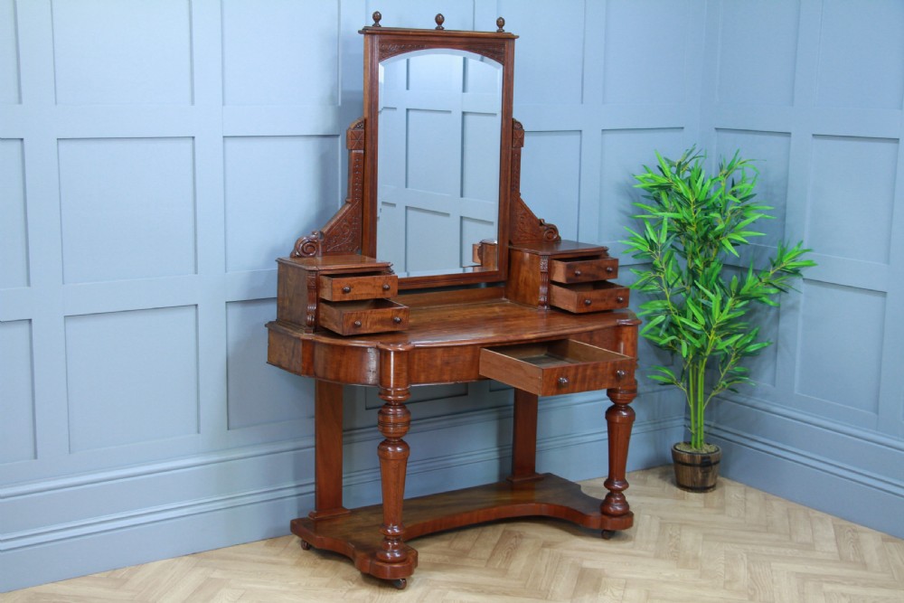 Antique Late Victorian Mahogany Ladies Carved Duchess Dressing Table With Mirror View III