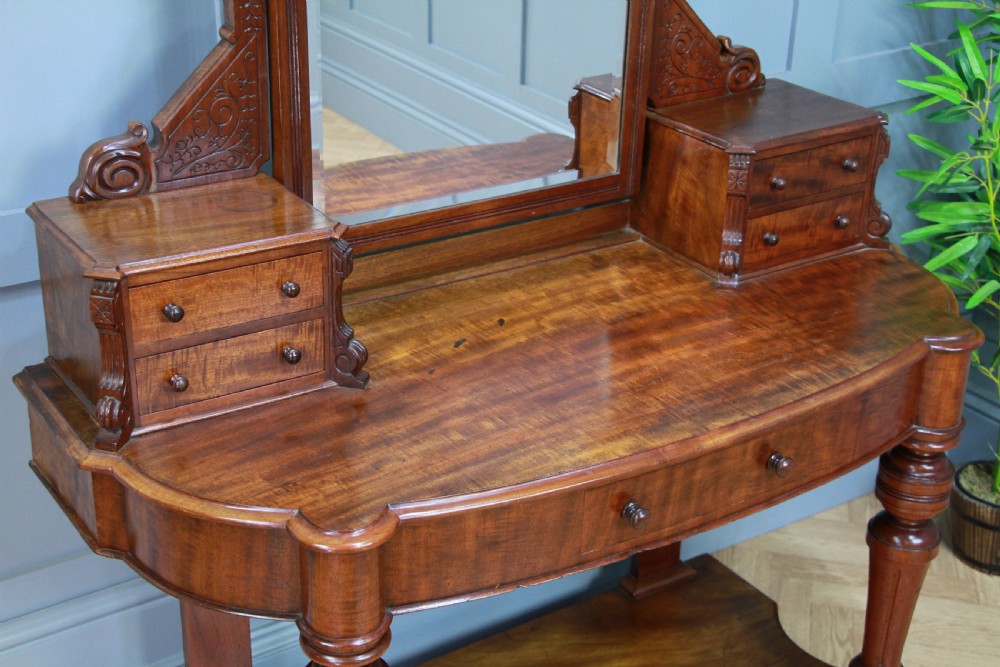 Antique Late Victorian Mahogany Ladies Carved Duchess Dressing Table With Mirror View IV