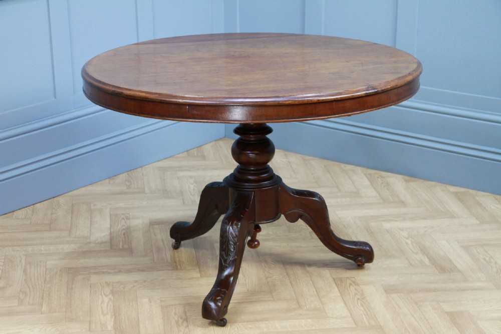 Antique Victorian Solid Mahogany Round Tilt Top Carved Breakfast Dining Table View II