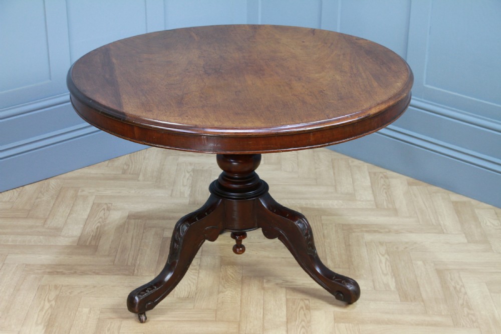 Antique Victorian Solid Mahogany Round Tilt Top Carved Breakfast Dining Table View III
