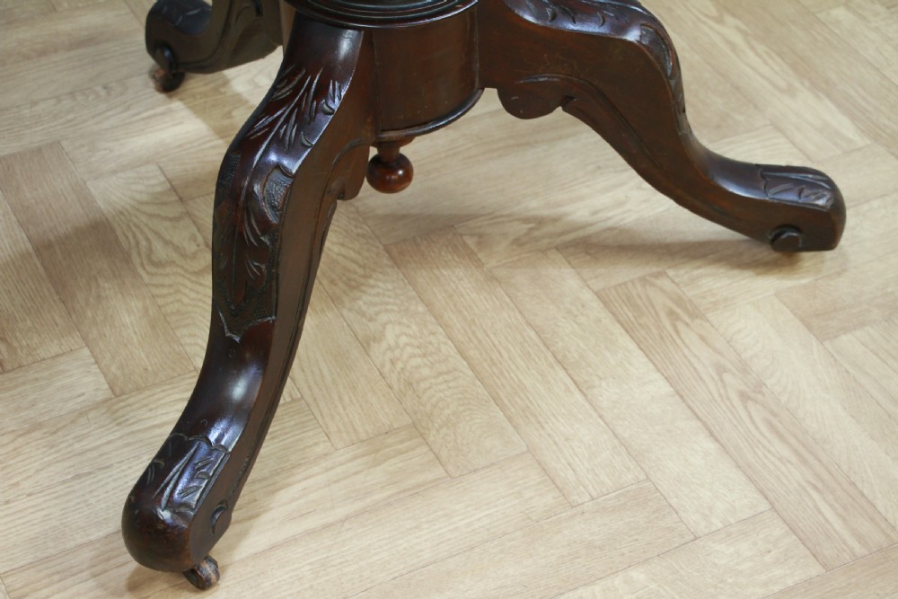 Antique Victorian Solid Mahogany Round Tilt Top Carved Breakfast Dining Table View VI