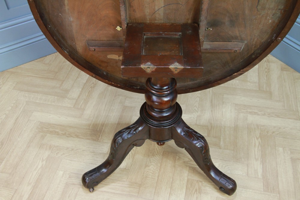 Antique Victorian Solid Mahogany Round Tilt Top Carved Breakfast Dining Table View VII