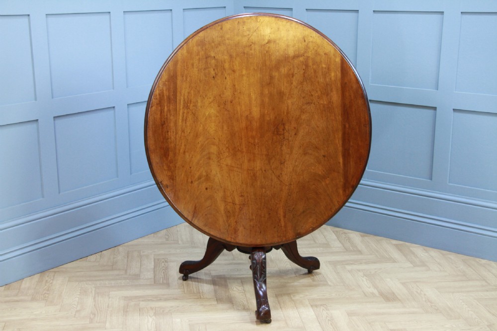 Antique Victorian Solid Mahogany Round Tilt Top Carved Breakfast Dining Table View VIII