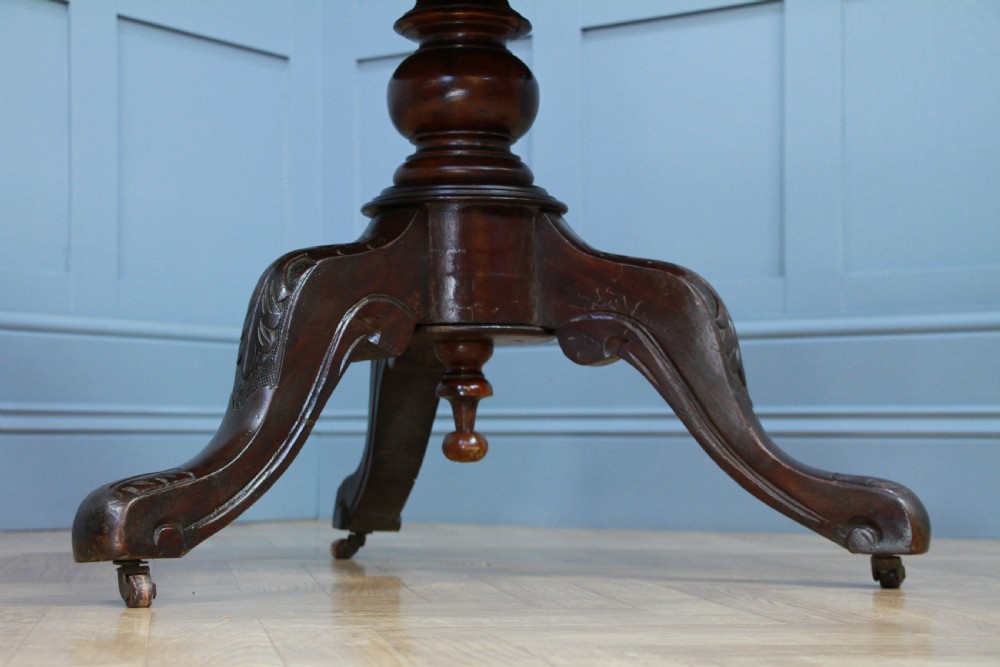 Antique Victorian Solid Mahogany Round Tilt Top Carved Breakfast Dining Table View X