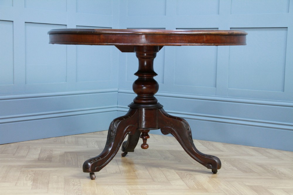 Antique Victorian Solid Mahogany Round Tilt Top Carved Breakfast Dining Table View XI