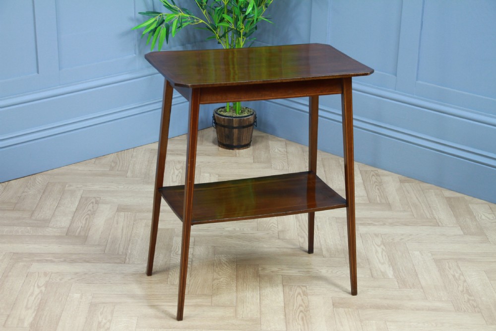 Edwardian Solid Mahogany Inlaid Small 2 Tier Lamp Plant Occasional Table C1900