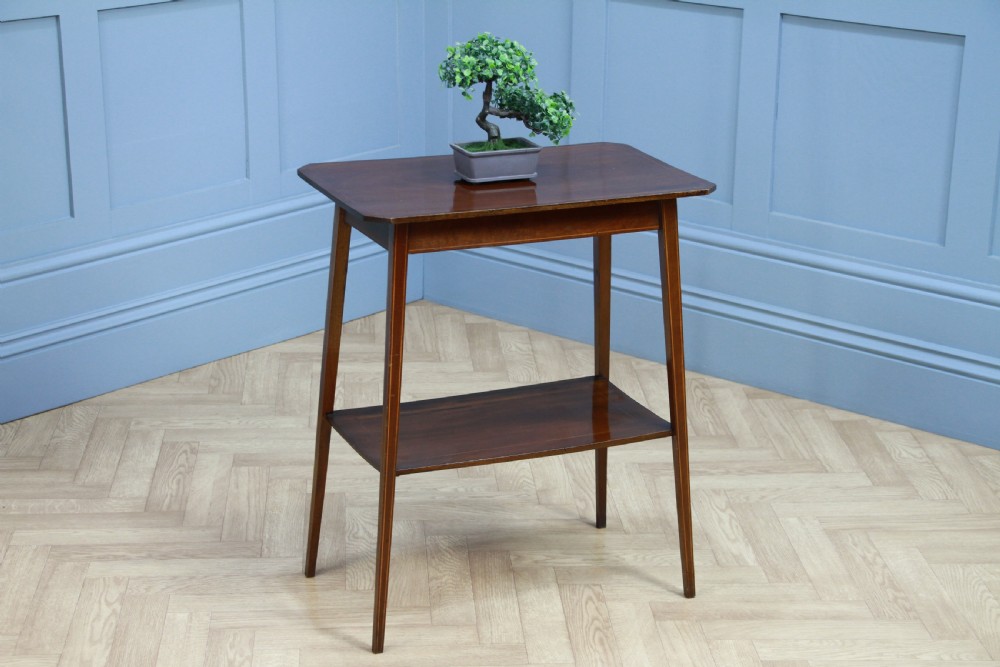 Edwardian Solid Mahogany Inlaid Small 2 Tier Lamp Plant Occasional Table C1900 View II