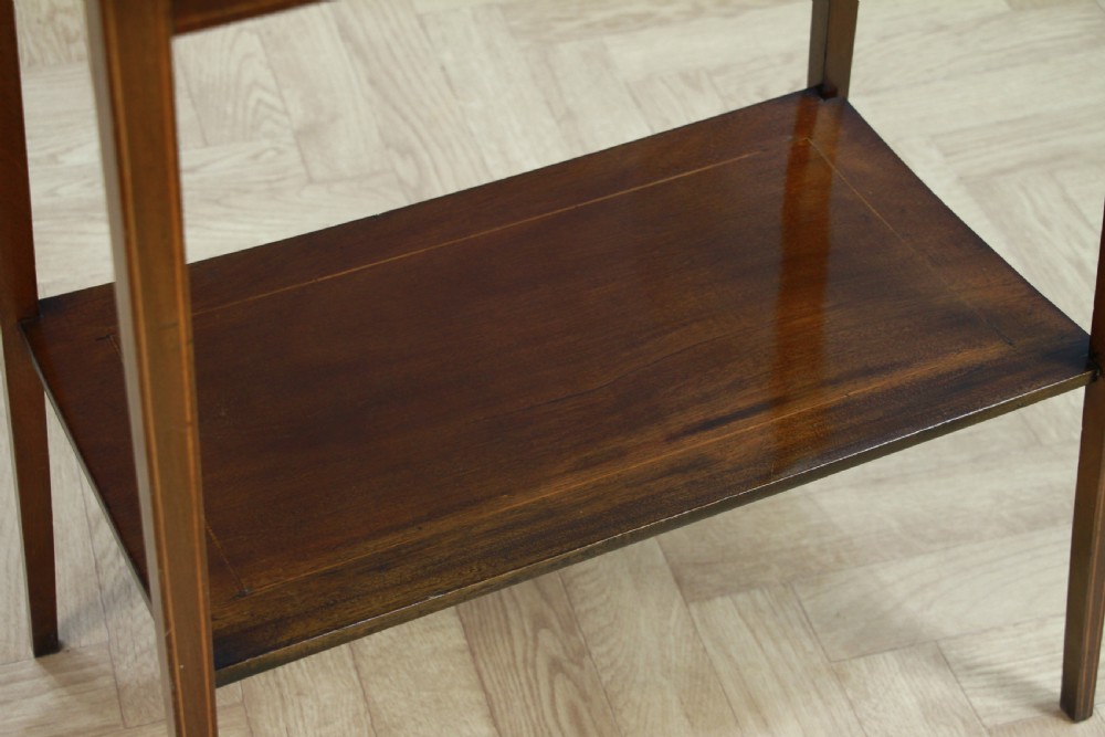 Edwardian Solid Mahogany Inlaid Small 2 Tier Lamp Plant Occasional Table C1900 View III