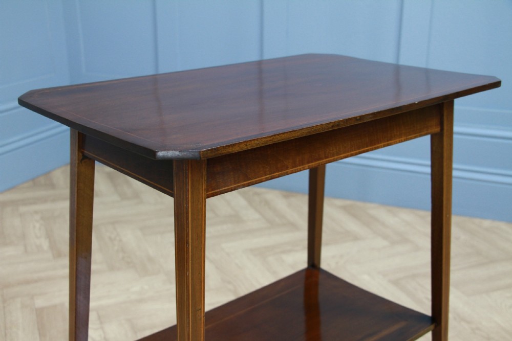 Edwardian Solid Mahogany Inlaid Small 2 Tier Lamp Plant Occasional Table C1900 View IV
