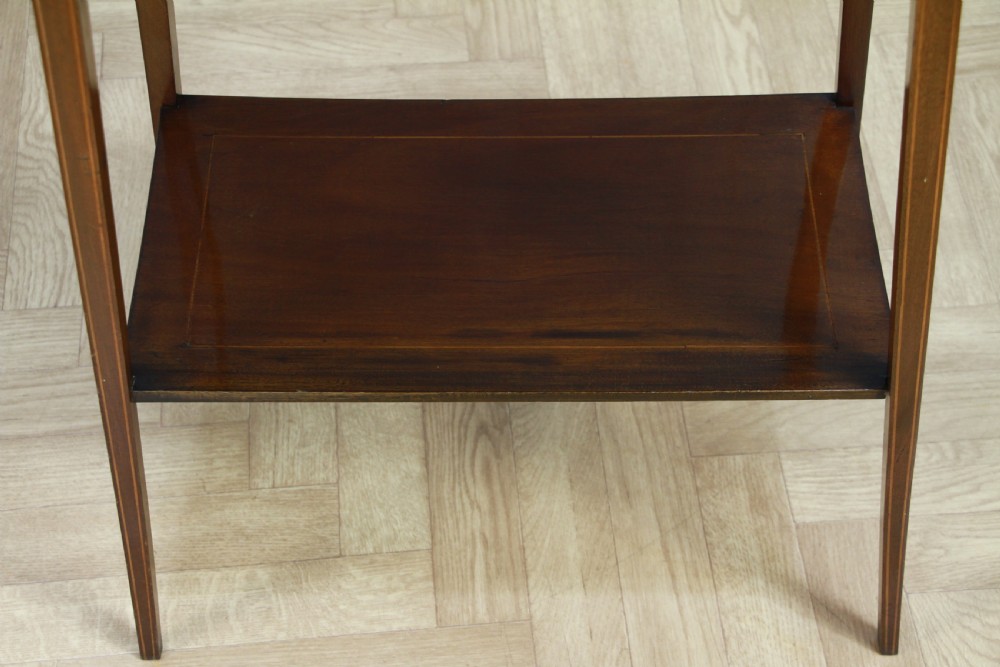 Edwardian Solid Mahogany Inlaid Small 2 Tier Lamp Plant Occasional Table C1900 View V