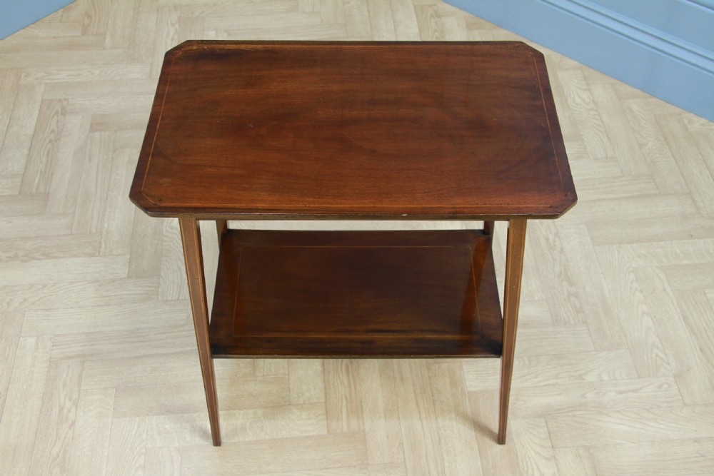 Edwardian Solid Mahogany Inlaid Small 2 Tier Lamp Plant Occasional Table C1900 View VI
