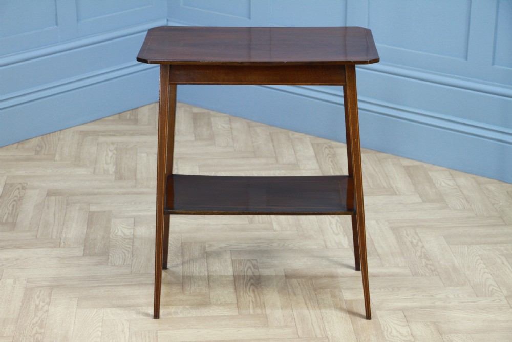 Edwardian Solid Mahogany Inlaid Small 2 Tier Lamp Plant Occasional Table C1900 View VII