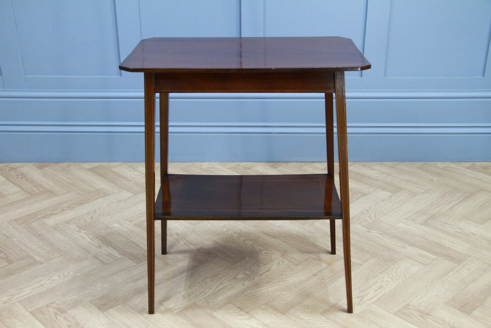 Edwardian Solid Mahogany Inlaid Small 2 Tier Lamp Plant Occasional Table C1900 View VIII