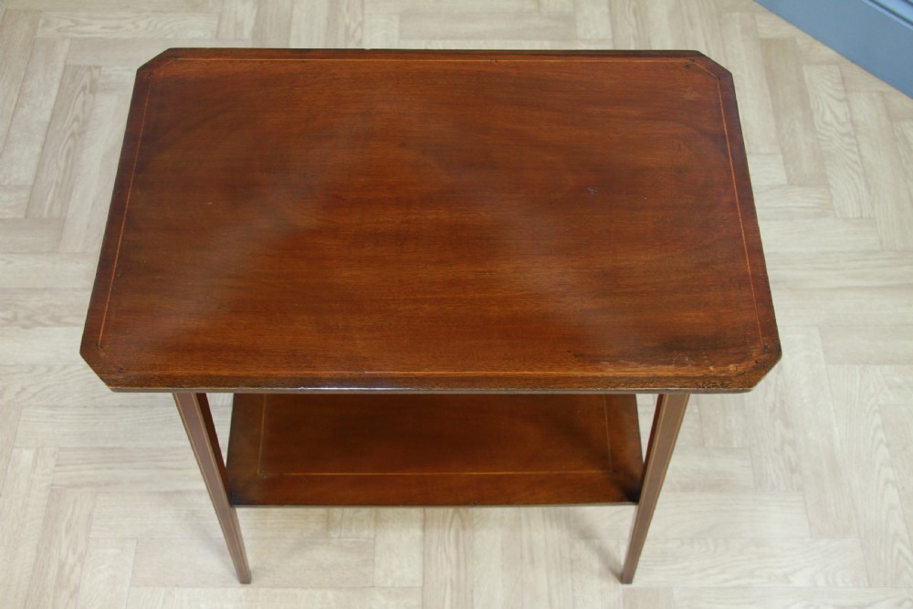 Edwardian Solid Mahogany Inlaid Small 2 Tier Lamp Plant Occasional Table C1900 View X