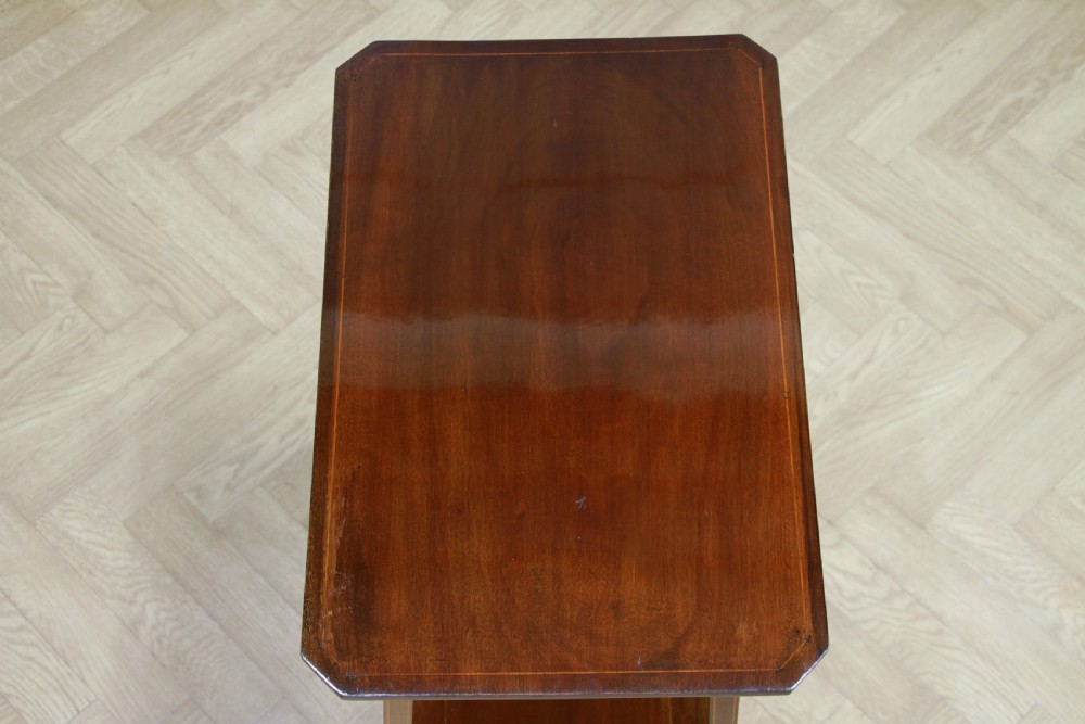 Edwardian Solid Mahogany Inlaid Small 2 Tier Lamp Plant Occasional Table C1900 View XI