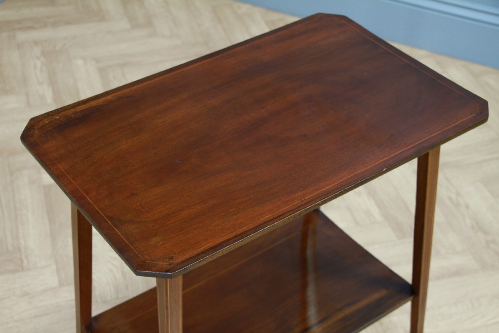 Edwardian Solid Mahogany Inlaid Small 2 Tier Lamp Plant Occasional Table C1900 View XII